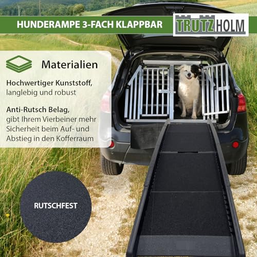 TRUTZHOLM Hunderampe klappbar 75 kg Tragkraft Anti-Rutsch Lauffläche Einstiegshilfe für Kofferraum Hundeautorampe Kofferraumrampe platzsparend leicht stabil schwarz (DREIFACH)