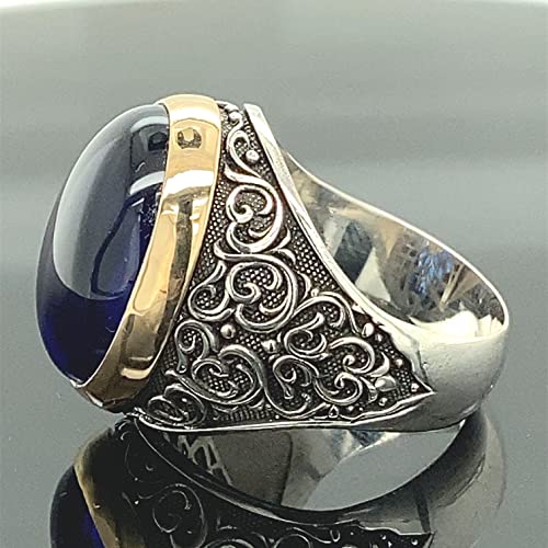 Men Blue Sapphire Stone Ring, Man Sapphire Stone Ring, Turkısh Handmade Ring, Ottoman Style Ring, 925K Sterling Silver Ring #TOP4