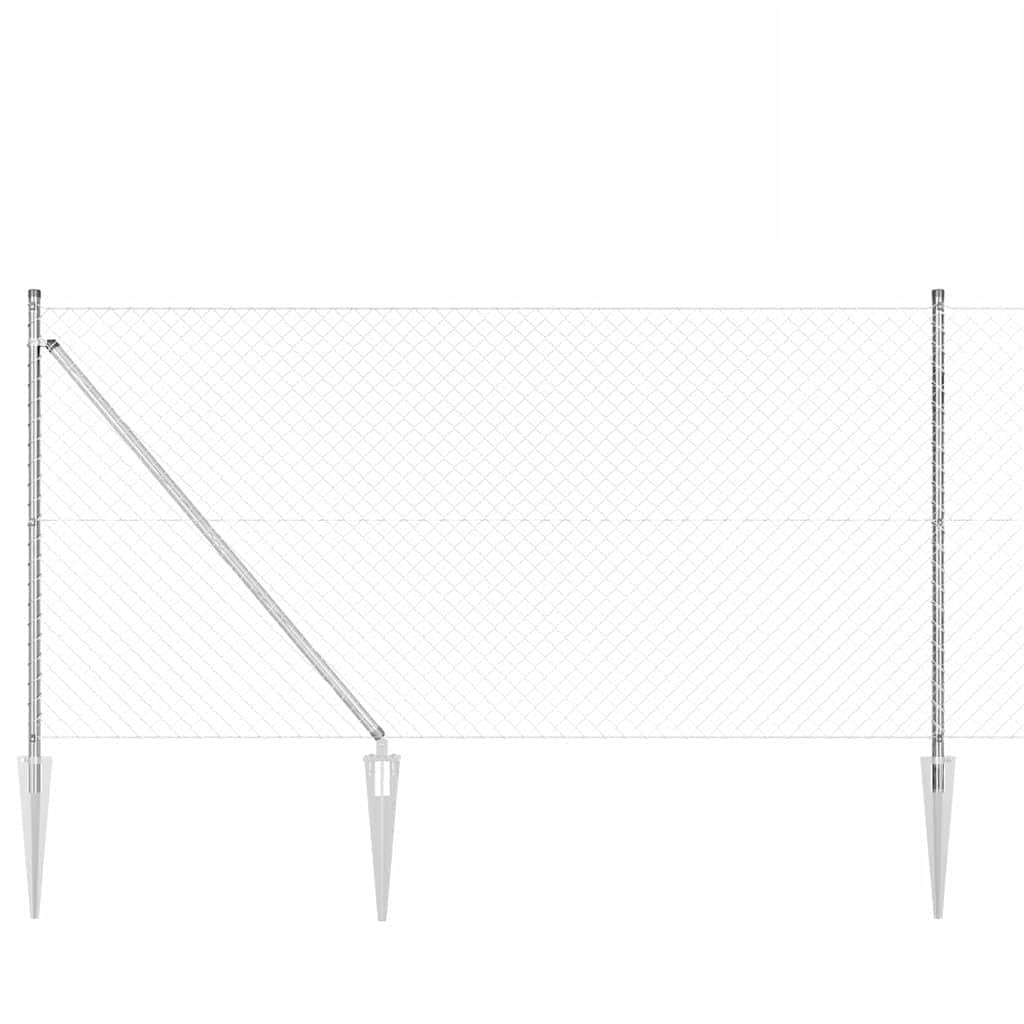 Garden Fencing Post Set Silver Steel 1m x 10m Mesh 40x40mm Corrosion Resistant Powder Coated UV Protected Outdoor Boundary for Terrace Lawn Patio with 7 Spikes