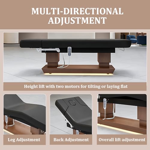 Larnavo Massage Table-Electric Massage Table with Black Double Column Luxury Design, Beauty Bed Includes Multi-Directional Adjustment, Hardware Rack (Black) - Image 3
