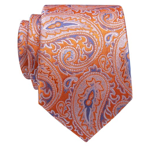 Image of YourTies Orange Blue Tie for Men Silk Paisley Men's Necktie Woven Jacquard Formal Business Party Wedding Designer