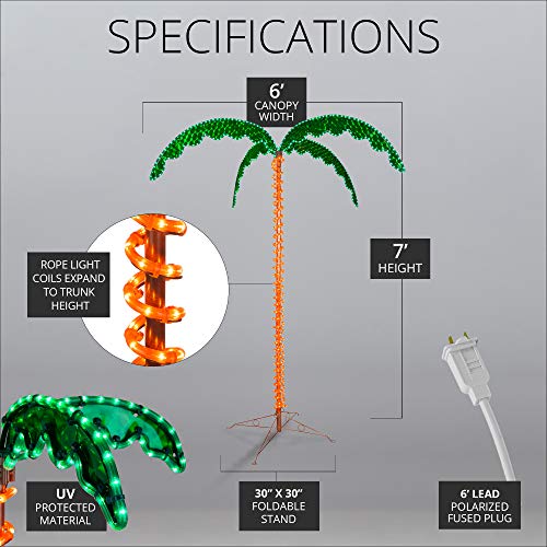 Image of LED Deluxe Rope Light Palm Tree - Green - 7' Deluxe LED Lighted Palm Tree