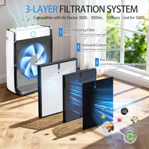 Image of AD 3000 Replacement Air Filters Compatible With Air Doctor 3000, 3000m, 3000pro Air Puri-Fier, includes 2 Premium Air Replacement Filters + 2 Activated Carbon Filters + 8 Pre-Filter