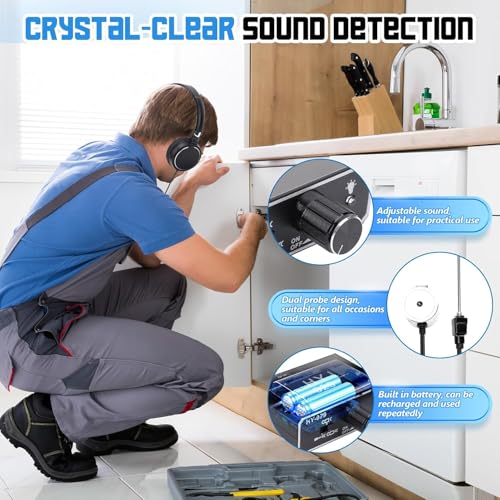 Candeon Wasserlecksucher, Wasserleitung Lecksucher Unterirdischer Wasserrohr LecksuchgeräT, 2000X Wasserleckdetektor Wassermelder Lecksuche SchallverstäRker FüR Baustellenarbeiten, Fahrzeugwartung