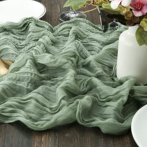 8 Pcs Green Cheesecloth Table Runner Vintage Gauze Fabric Table Runner For Wedding Reception Bridal Shower Party St. Patrick's Day Holiday Table Rustic Or Boho Decor, 13 Ft X 35" Wide #TOP4