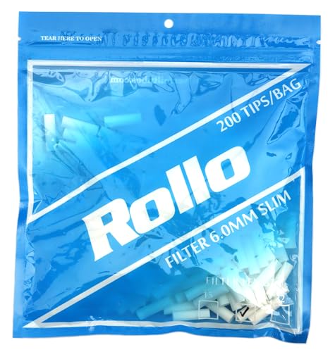 Rollo Slim Filters 6mm x 20mm – 200 Count Pack of Long Filter Tips for Clean Draw – Compact Natural Accessory for Hand Rolling