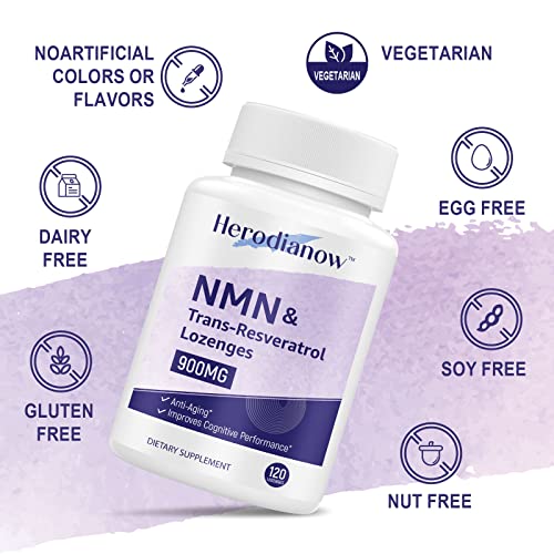 99% Ultra Purity Sublingual Nmn Trans-Resveratrol Supplement Organic 900Mg,For Mental Performance & Anti Aging,Boost Nad+ Potent Antioxidant, Supports Healthy Aging,Improve Metabolism, 120 Lozenges #TOP3