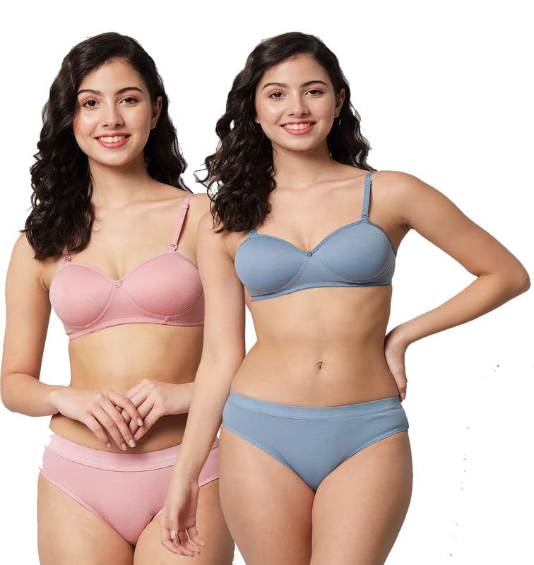 Women's Cotton Half Coverage Lightly Padded Wire Free Bra Panty Lingerie Set Honeymoon Bikni Set for Girl's Combo Pack of 2-image-22