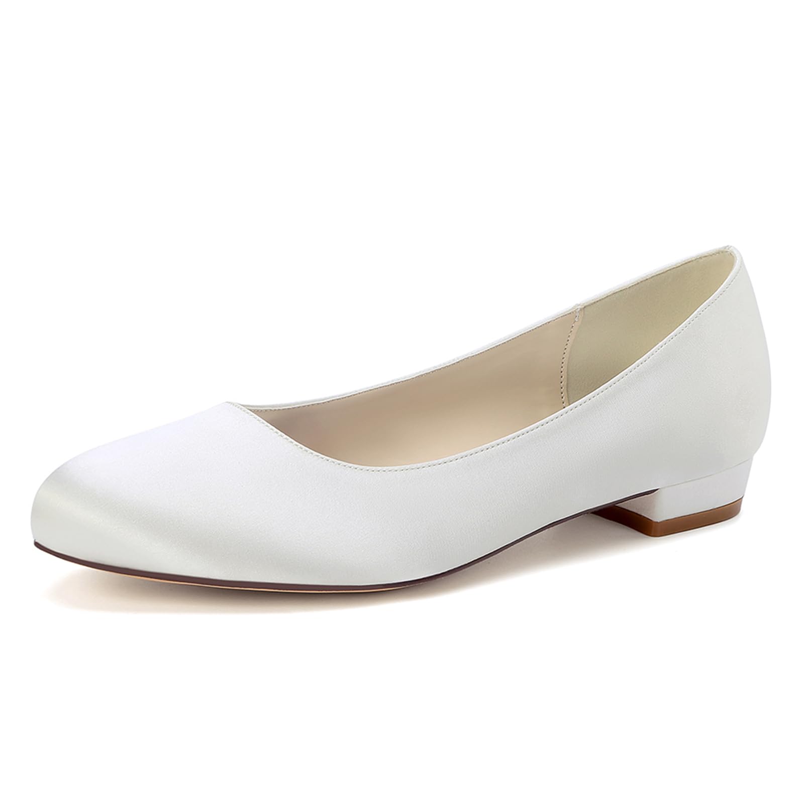 Runde Zehenpartie, Satin, Flache Hochzeitsschuhe für Braut, Bequeme Brautschuhe, Flache Schuhe, Abschlussball, Abendparty, Kleid, Pumps für Damen