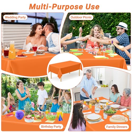 Image of 2 Pack Picnic Table Cover, 108 x 54 Inches Orange Plastic Tablecloth, Rectangle Tablecover Orange Disposable Tablecloth, Tear Resistant Table Decor Party Supplies for Wedding Birthday Anniversary