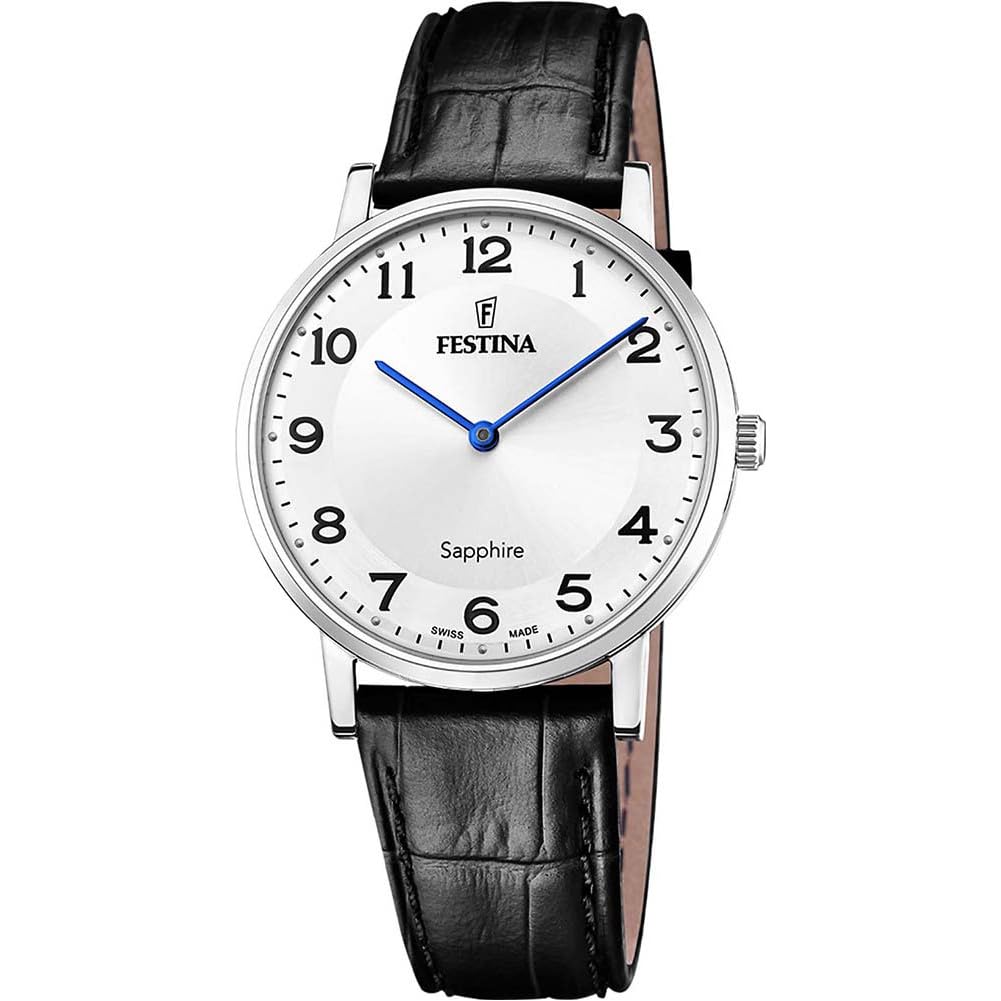 Festina Swiss Made Reloj Hombre Analógico de Cuero Negro