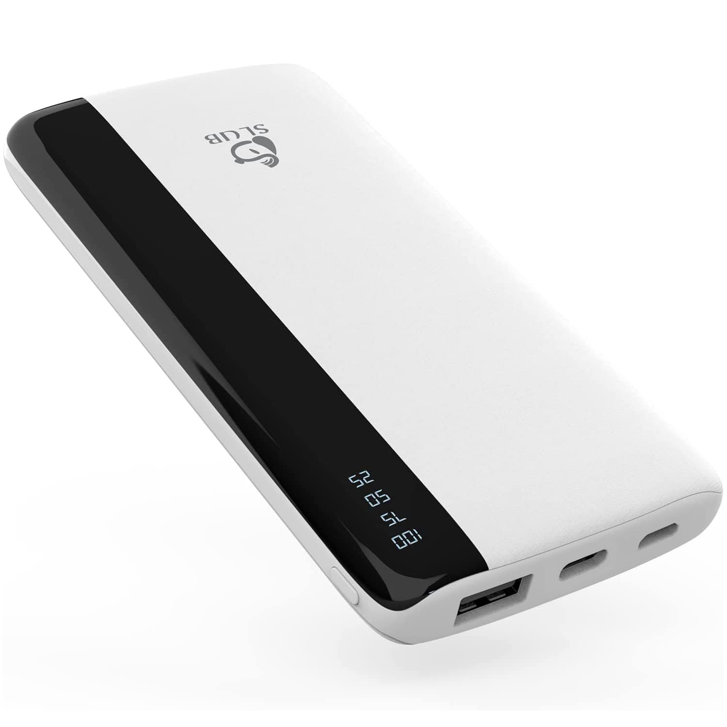 SLuB Power Bank, 12000mAh Portable Charger, Thin and Light Battery Pack, 3A USB C Fast Charging Battery Bank, LCD Display, Suitable for iPhone, Samsung, Huawei, iPad, etc (White)