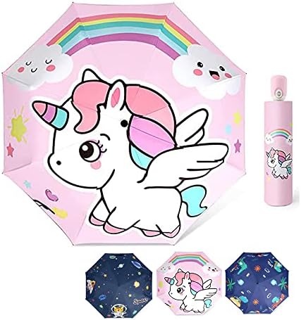 Evka Kids Folding Umbrella-Automatic Open Cartoon Travel Umbrella-Waterproof and UV-Resistant Compact Umbrella for Girls and Boys.…