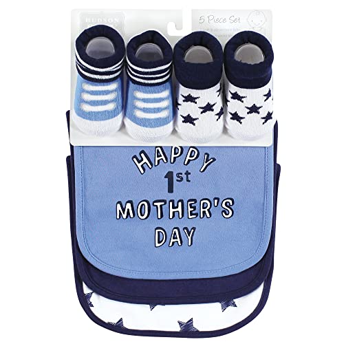 Image of Hudson Baby Unisex Baby Cotton Bib and Sock Set, Boy Mothers Fathers Day, One Size