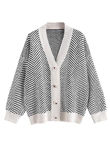 Image of ZAFUL Women's Striped Cardigan Button Up Open Front Knit Oversized Sweater