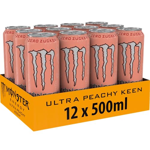 Monster Energy Ultra Peachy Keen - koffeinhaltiger Energy Drink mit erfrischendem Pfirsich-Geschmack - ohne Zucker und ohne Kalorien - in praktischen Einweg Dosen (12 x 500 ml)
