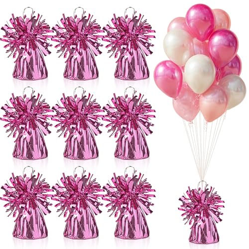 9 PCS Metallic Wrapped Balloons Weights Pink Helium Balloon Weight Balloon Anchors for Graduation Birthday Wedding Indoor Outdoor Celebrations