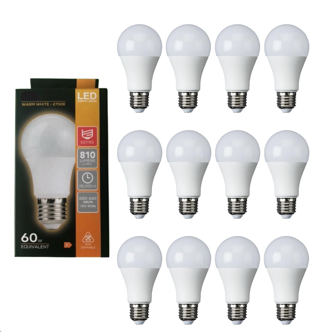 12 X LED 9W Light Bulb LAMP ES Warm White 60W EQUIV E27 2700K 25000 Hours