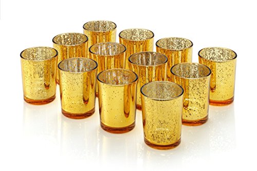 Artis - Bougie votive photophore en verre mercure 2,75 po H Ensemble de 12 or tacheté pour les mariages, les fêtes et la décoration intérieure