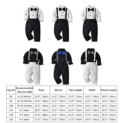 Autumn Baby Boys Clothes Sets Toddler Boy Outfits Gentleman Suits 3Pcs Striped Bow Tie Shirts And Suspenders Pants Casual Birthday Formal Wedding Party Dress Suits Black + White Plaid Tie 6-12 Months #TOP1
