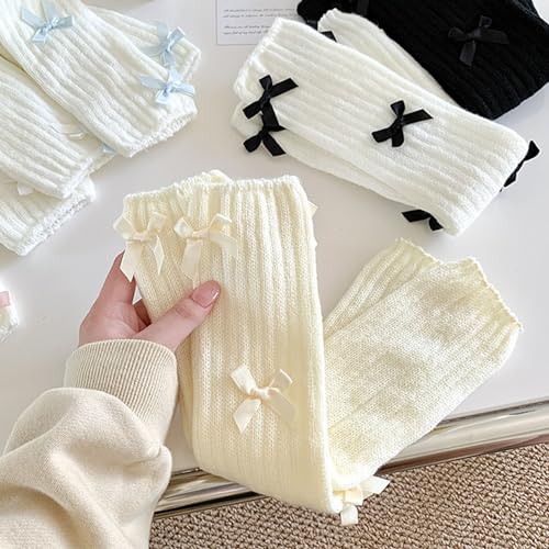 Image of Kawaii Leg Warmers with Bows, Ribbed Knitted Streetwear
