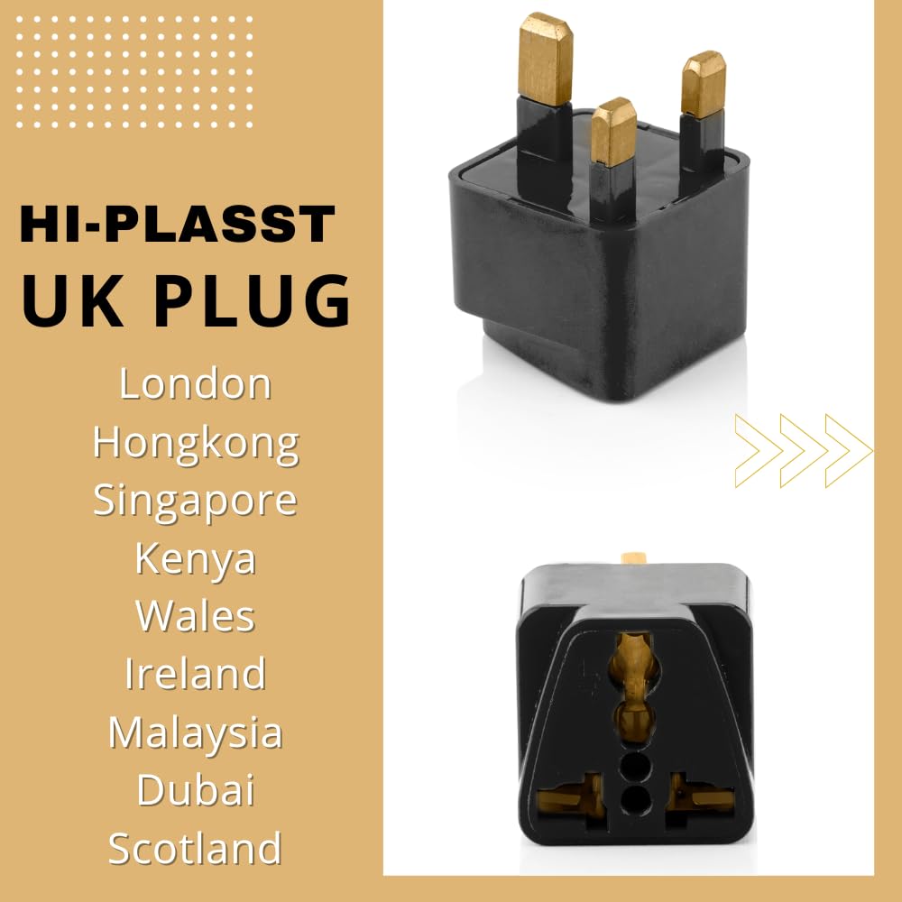 Hi-Plasst Black UK Adapter (Type-G Plug) - 1pc Pack - UK Travel Converter for Dubai, Singapore, Hong Kong, Malaysia - Compact & Durable India to UK Plug Adapter — Amazon image 3