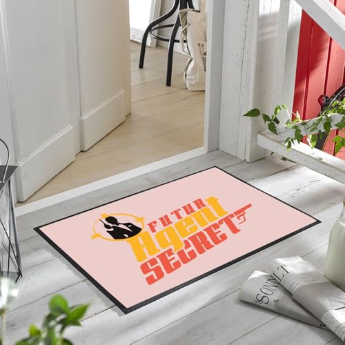 Paillasson rose futur agent secret tapis entrée original 75x50 cm motif humour héros de combat