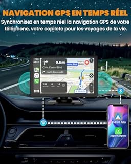 Carplay Voiture, 9" Autoradio Carplay pour Apple & Android avec HD 1080P Camera de Recul & Caméra Frontale, Navigation GPS, Bluetooth 5.2, Commande Vocale Mains Libres, Mirror Link, AUX, FM