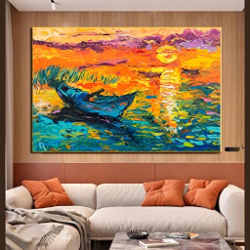 Impression toile aquarelle bateau paysage avec rendu couleurs haute définition