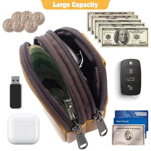 Image of Jack&Chris Coin Purse for Men, Genuine Leather Mini Coin Wallet Zipper Pocket with Back Belt Loop, Coin Bag for Men