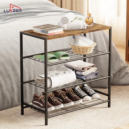 Image of Lukzer 3 Tier Multipurpose Shoe Rack Space Saving Open Storage Shelf for Daily Footwear, Books & Indoor Plants | Compact Freestanding Shoe Stand for Entryway, Balcony & Bedrooms - Black