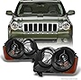 AKKON - For [Black] 2008 2009 2010 Jeep Grand Cherokee Halogen Type Projector Headlight Headlamps LH + RH Pair