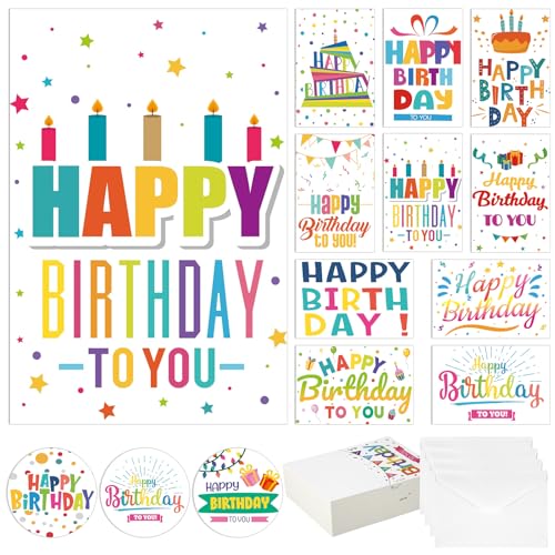 Image of Harloon 200 Pack Happy Birthday Card Assorted Bulk with Blank Envelopes and Stickers 4 x 6 Inches Greeting Blank Happy Birthday Cards for Men Women Adults Kids, 20 Styles(Colorful Words)