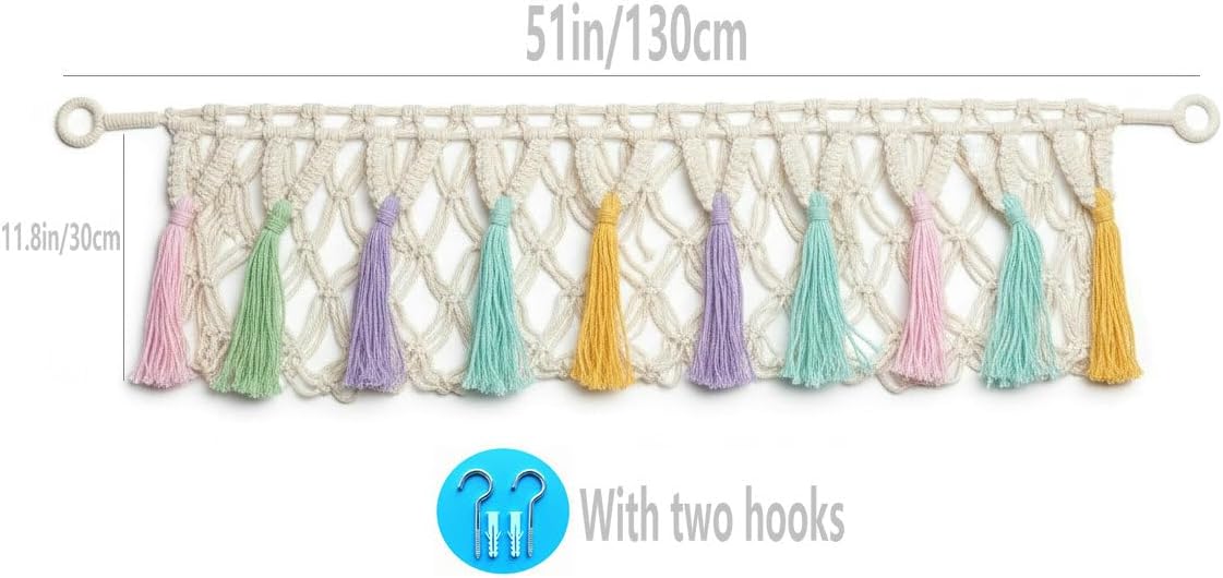 Large Cotton Rope Weaving Stuffed Animal Storage Plush Toy Net Wall Hanging Hammock Organizer Holder with Colorful Tassel for Nursery Room Boho Deco