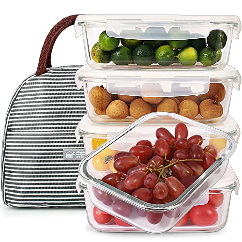 5 Pack 36Oz Glass Food Storage Containers Meal Prep Containers Reusable Fridge Organizers Lunch Container For Adults Food Storage Containers With Lids Airtight Pizza Storage Salad Containers #TOP17