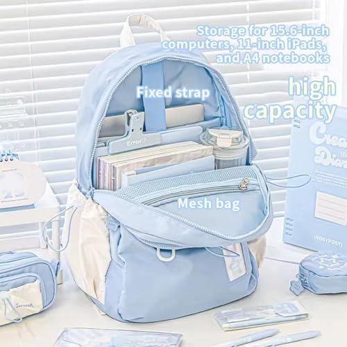 Rosy Posy Backpack, Rosyposy Cream Star Drawstring Backpack with Cute Removable Pouch, Waterproof Large Capacity (Blue)2