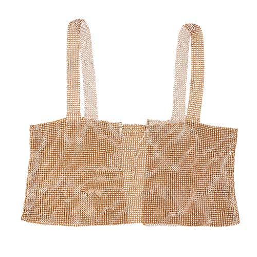 oshhni Mulher Cristal Strass Metal Tanque Corpo Corrente Sutiã Clube Festa - Ouro