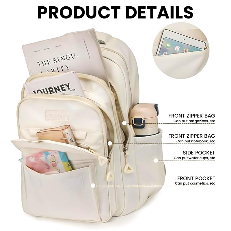 Image of PALAY School Bag for Girls for 7-12 Year Large Capacity College Backpack Water Resistant Trendy Laptop School Bag Travel Multi-Pouches Bagpacker Bag for Women