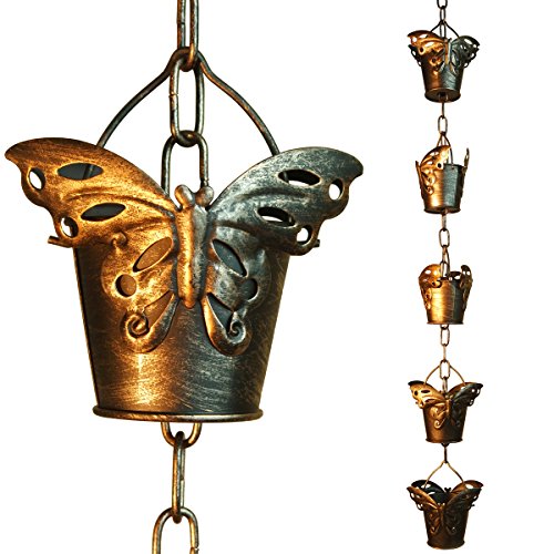 CT DISCOUNT STORE Beautiful Butterfly Iron Rain Chain - Trickles Down Filling and Overflowing Each Little Bucket and Creating a Soothing Sound