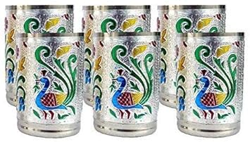UK Enterprise Stainless Steel Decorative Meenakari Glasses Set of 6 (Multi)