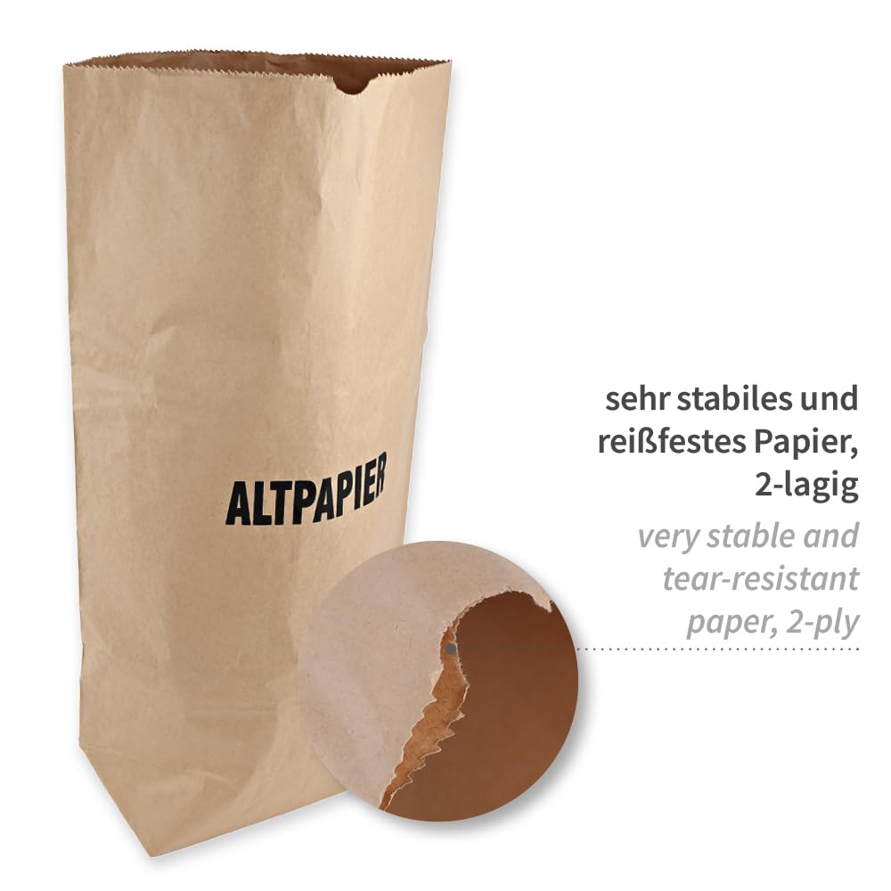 100 Stück Franz Mensch NATUREStar Bio Papiermüllsäcke, 80 L, 2-lagig, mit Aufdruck "Altpapier", 550 x 850 x 200 mm, Papiersäcke für Altpapier, Biomüllsäcke