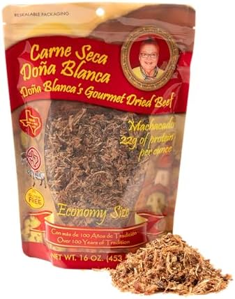 Carne Seca Doña Blanca 16 oz.- Carne Seca - Machacado - Machaca -Shredded Beef Jerky - Beef jerky chew - Kosher Sea Salt Low Sodium, Gluten Free, High Protein, No Carbs, Sugar free, Keto