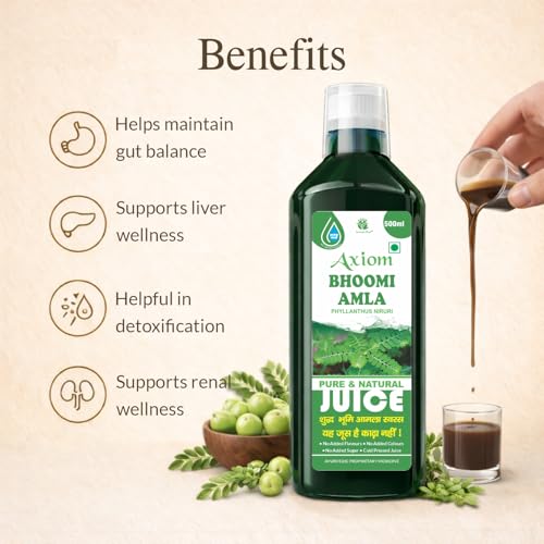 Image of Axiom Ayurveda Bhoomi Amla Juice - 500 ml | Natural liver detoxifier | Strengthens the digestive system | Rich Supplement with Pure Bhumi Amla Herbs