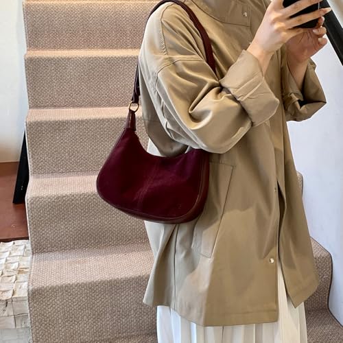 Image of Suede Bags for Women Trendy Suede Purses Hobo Half Moon Crossbody Bag