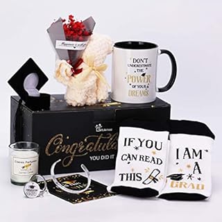 GiftAmaz 2023 Graduation Gifts Set for Her, Congrats Grad Gift Basket Set Include Coffee Mug, Keychain, Bracelet, Candle & Flower for Senior College Graduated Women Girl Congratulations Birthday Gifts