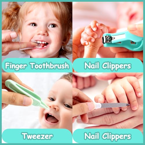 Baby Healthcare and Grooming Kit, 20 in 1 Portable Baby Safety Care Set with Hair Brush Comb Nasal Aspirator Electric Nail Trimmer Set Baby Essentials kit for Newborn Boys Girls (Green 20 in 1) - Image 6