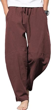 PACEIADTA Mens Cotton Linen Drawstring Pants Elastic Waist Casual Summer Beach Pants