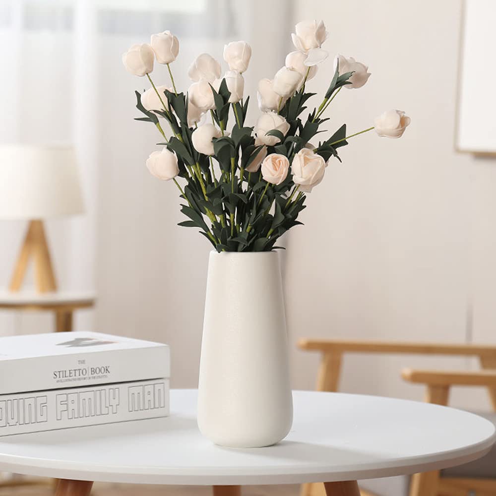 Vaso In Ceramica Bianco Moderno - Per Fiori Pampas E Decorazioni Casa - 18x6cm - Foto 2