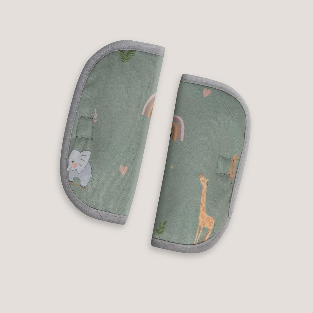 Interbaby Materassino per passeggino universale per estate | Safari verde | traspirante e confortevole | copertura per passeggino 100% cotone, 84 x 34 cm, protezioni per imbracatura