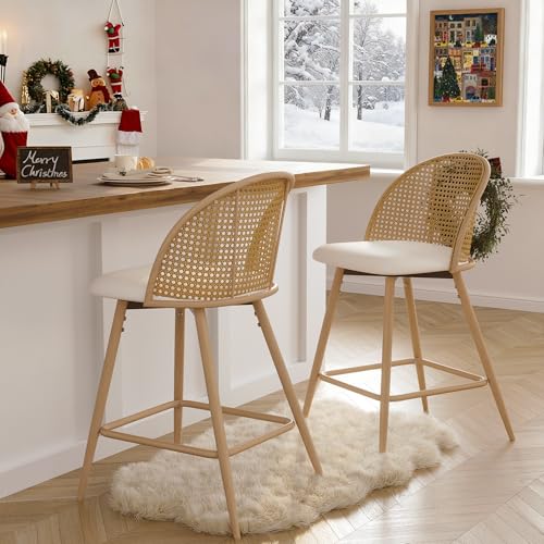 TYBOATLE 26'' BarStools Set of 2 w/Rattan Backrest,...